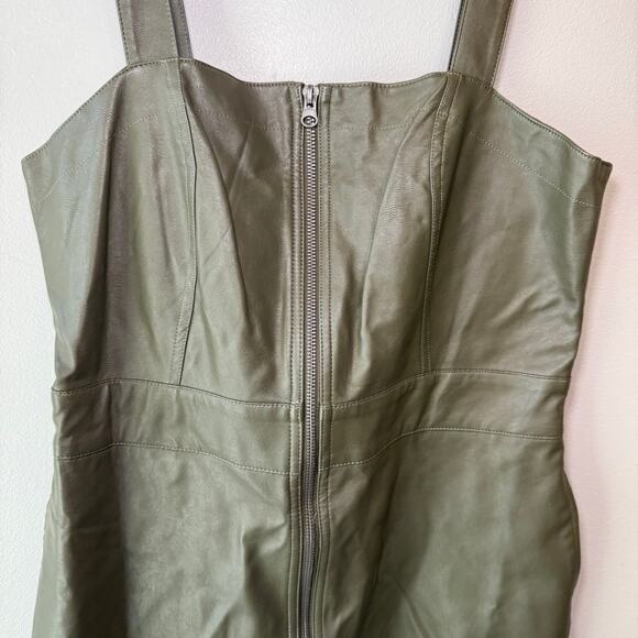 Wild Fable Women's Faux Leather Zip Front Dress Olive Green Size Medium - Picture 2 of 5